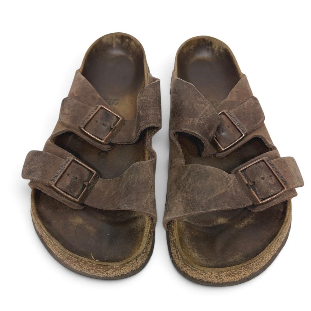 Birkenstock Sandals Unisex EU 42 Brown Arizona Oiled Leather Buckle FLAW READ